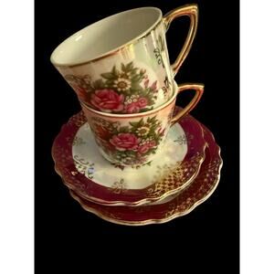 Demitasse Floral Teacup And Saucer Sets (2)